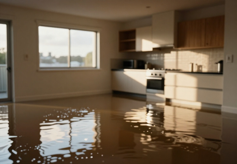 Flooded warehouse in Toongabbie before restoration